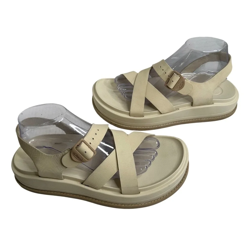 Chacos JCH109560 Cream Platform Leather Strappy Sandals Women's Size 10 Cute